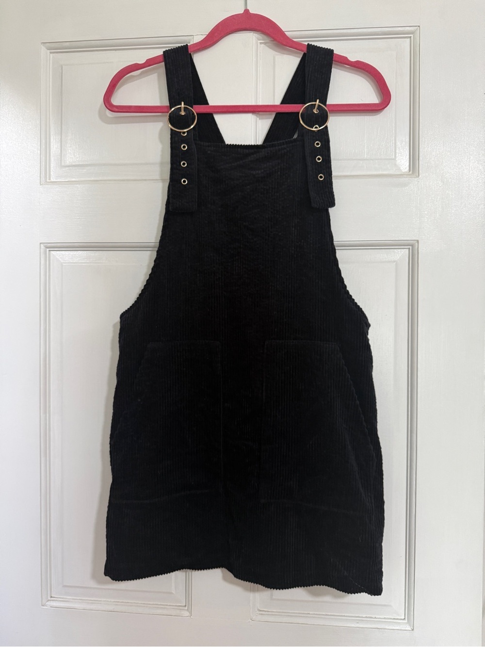 Forever 21 Black Corduroy Pinafore with Gold-Tone Buckles